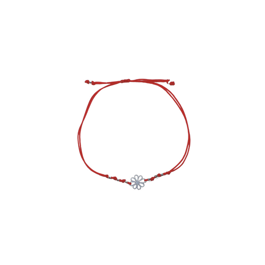 Pulsera hilo rojo Flor - silver (B)